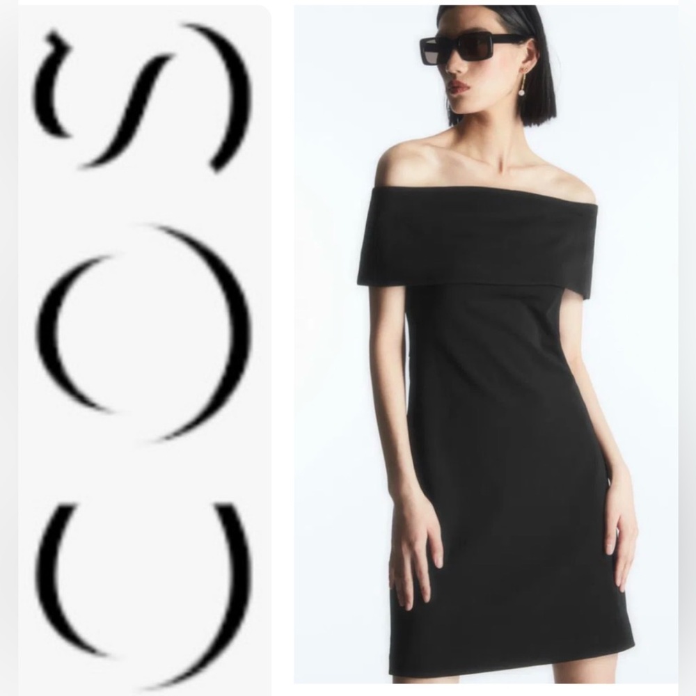 COS Black off the Shoulders Folded-Neck Sheath Dress- M